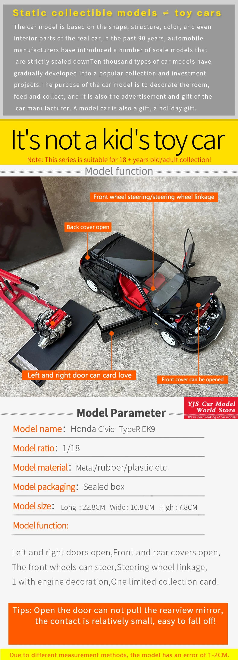 Incredible Detail - Diecast Honda Civic TypeR EK9 model 1:18 scale