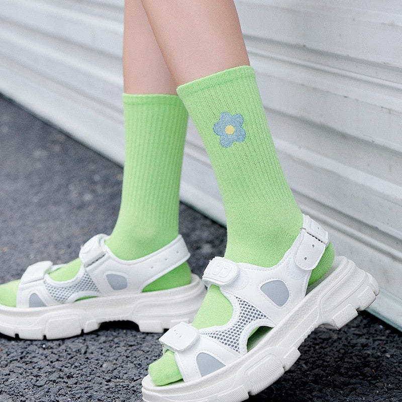 Streetwear Flower Embroider Cute Socks - 1 Pair - Little Eudora