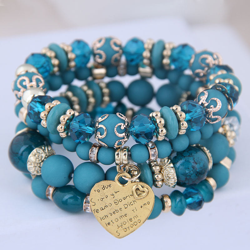 Kymyad (4pcs/set ) Multilayer Bohemia Bracelet Resin Beads Bracelets For Women Bijoux Vintage Heart Charm Bracelet Femme Jewelry