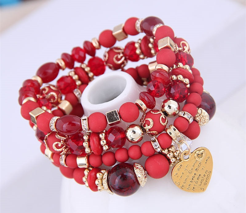 Kymyad (4pcs/set ) Multilayer Bohemia Bracelet Resin Beads Bracelets For Women Bijoux Vintage Heart Charm Bracelet Femme Jewelry