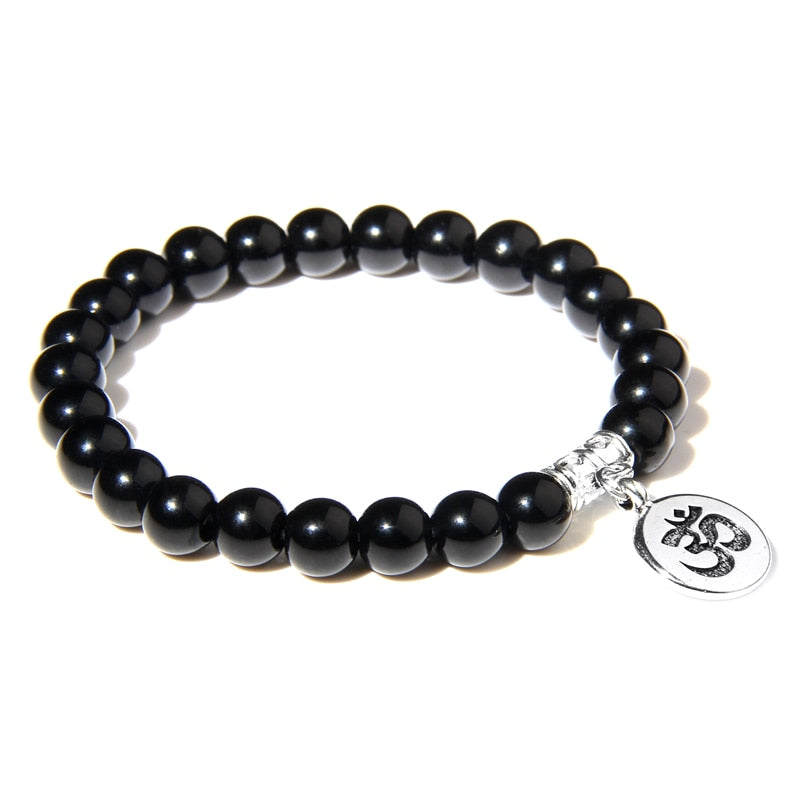 Handmade Natural Stone Lotus Ohm Buddha Beads Bracelet Pink Zebra Stone Lotus Charm Bracelet for Women Men Yoga Jewelry Gifts