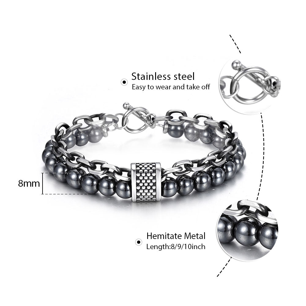 Trendsmax Natural Map Stone Men's Beaded Bracelet