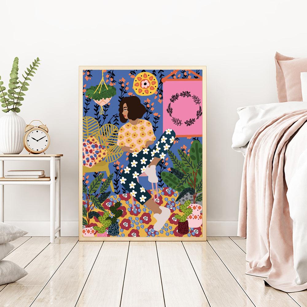 Abstract Girl Hair Flower Fashion Wall Art - Little Eudora