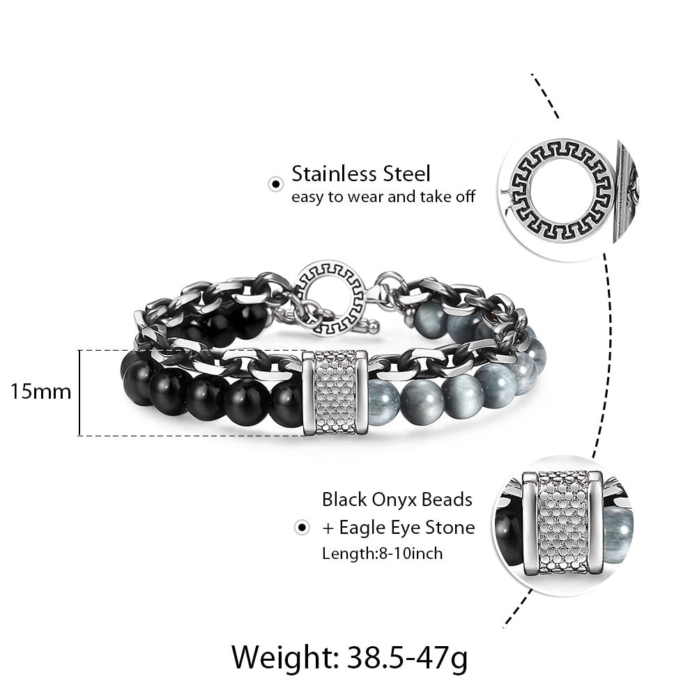 Trendsmax Natural Map Stone Men's Beaded Bracelet