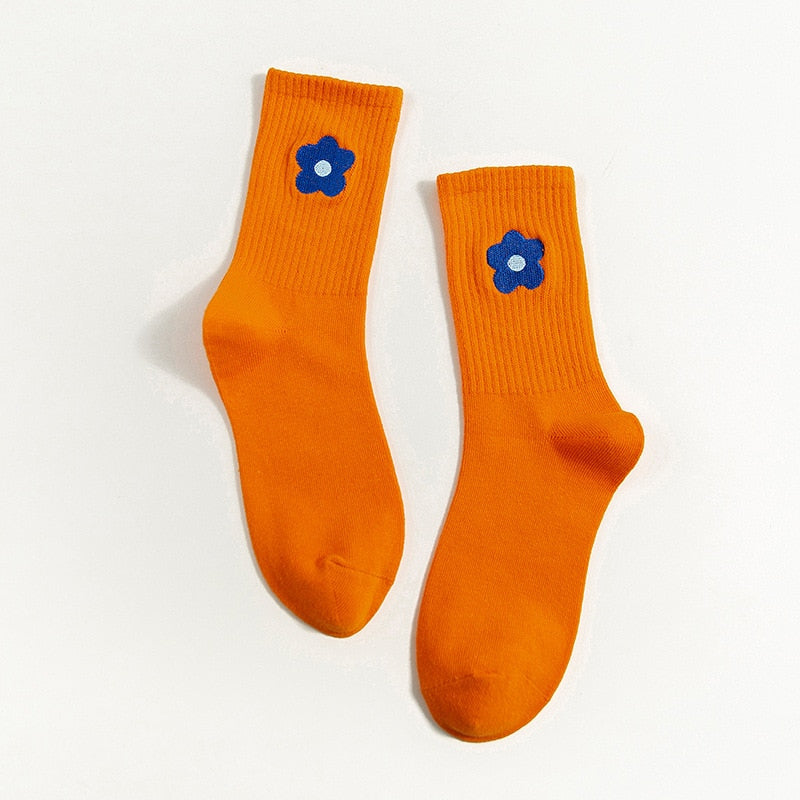 Streetwear Flower Embroider Cute Socks - 1 Pair - Little Eudora