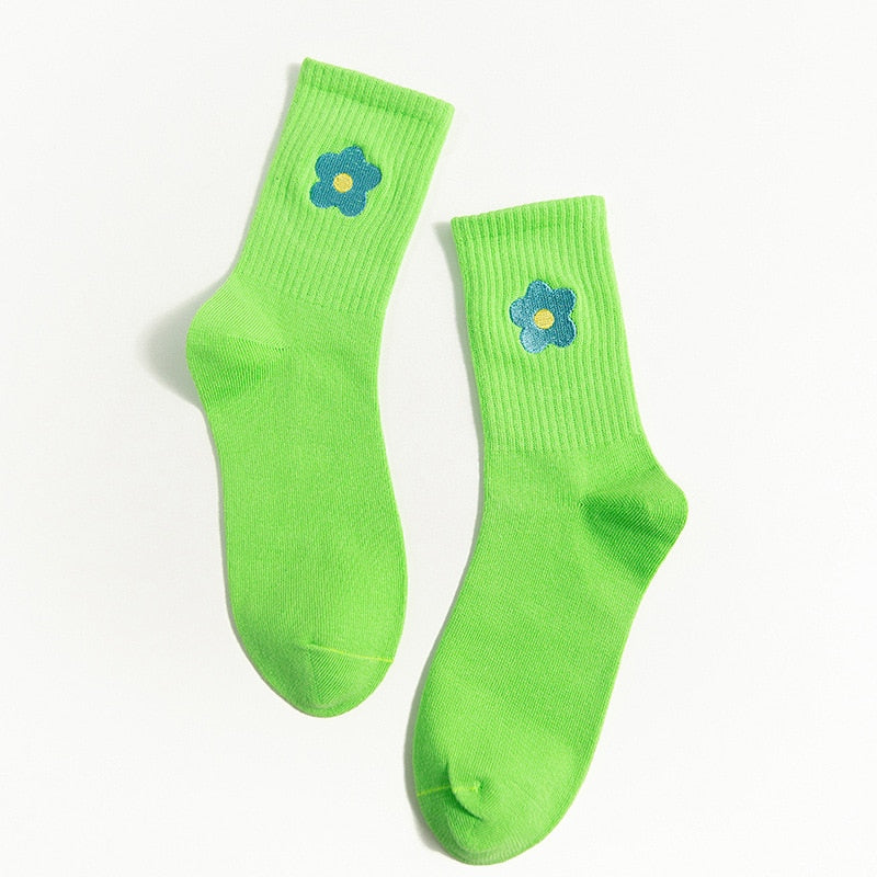 Streetwear Flower Embroider Cute Socks - 1 Pair - Little Eudora