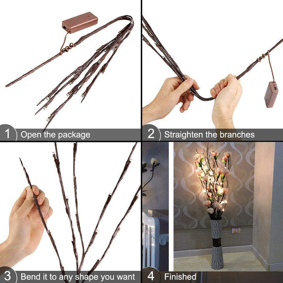 20 Bulbs LED Willow Branch Lamp Battery Powered Decorative Light Tall Vase Filler Willow Twig Lighted Branch For Home Decoration