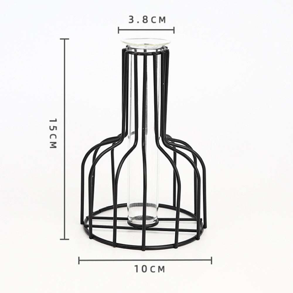 Nordic Golden Glass Vase Iron Hydroponic Plant Flower Vase Tabletop Coffee Shop Office Home Decoration Accessories Modern