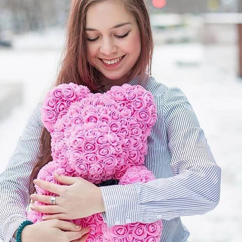 Dropshipping 40cm Teddy Bear of Rose Artificial Flowers PE Rose Bear for Women Valentines Wedding Christmas Gift Box Home Decor