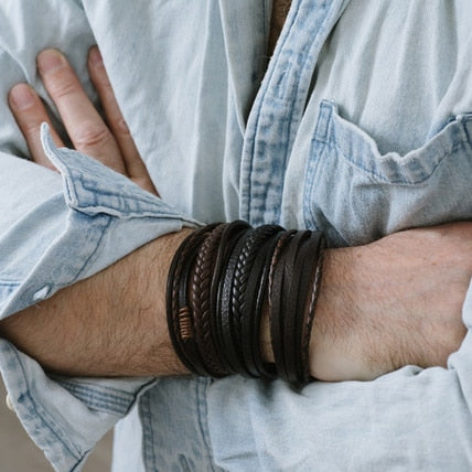 ZG Wholesale Men's Braided Leather Bracelets armband heren in Black and Brown Color with Magnetic Elegent Bracelet for Man