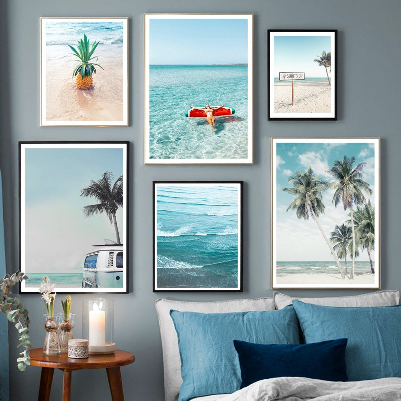 Beach Palm Tree Pineapple Ocean Wall Art - Little Eudora