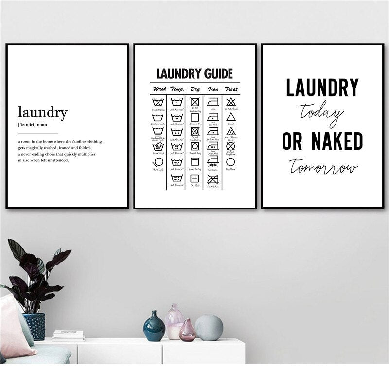 Laundry Today Room Wall Decor Laundry Symbols Guide Art Canvas Painting Print Poster Laundry Room Wall Picture Decoration YX138