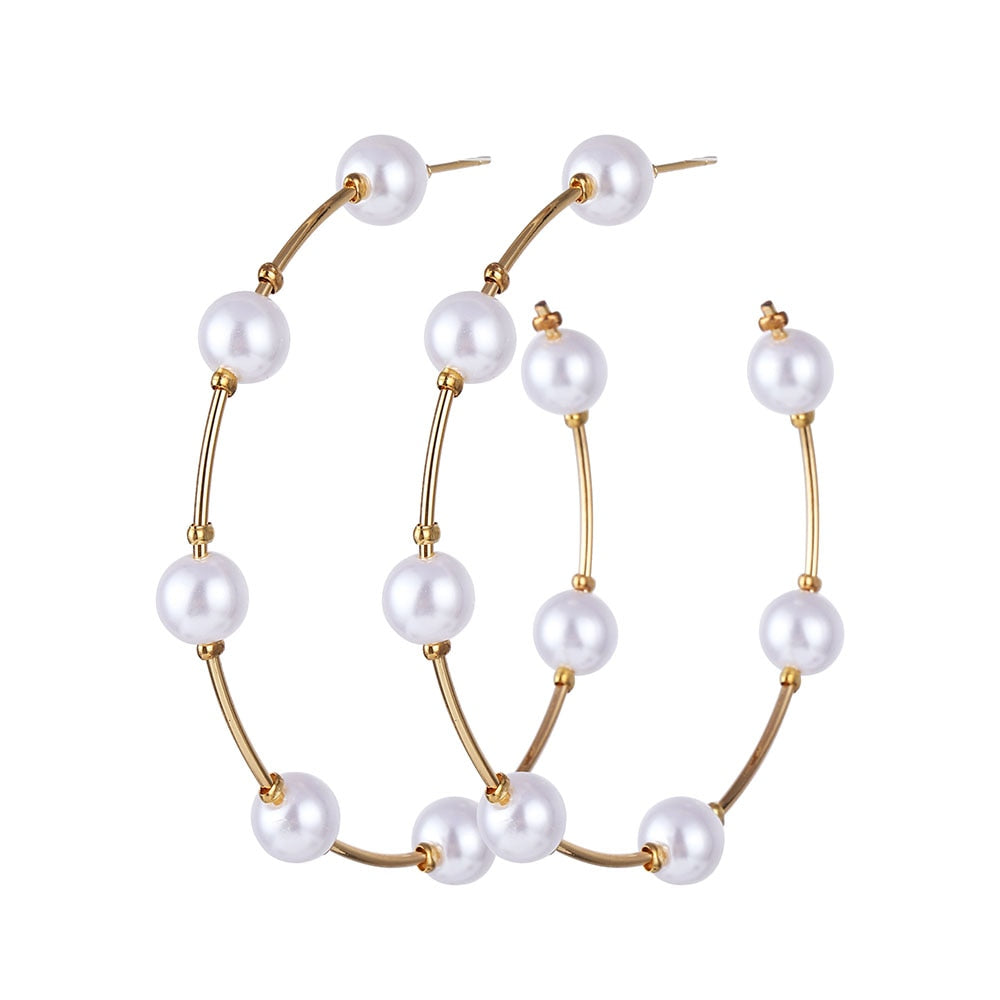 EN Pearl Hoop Earrings For Women Clip On Ear Rings Geometric Pendientes Round Circle Earring Set Brincos Korean Fashion Jewelry