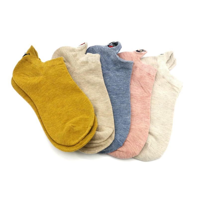 Embroidered Expression Women Socks - 5 Pairs - Little Eudora
