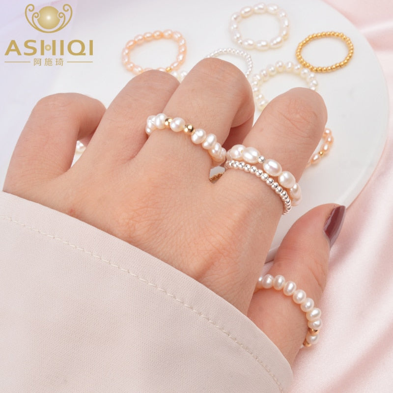 ASHIQI 3-4mm Mini Small Natural Freshwater Pearl Rings for Women Real 925 Sterling Silver Jewelry for Women 2019 Fashion Gift