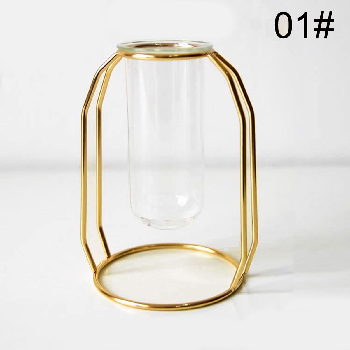 Nordic Golden Glass Vase Iron Hydroponic Plant Flower Vase Tabletop Coffee Shop Office Home Decoration Accessories Modern