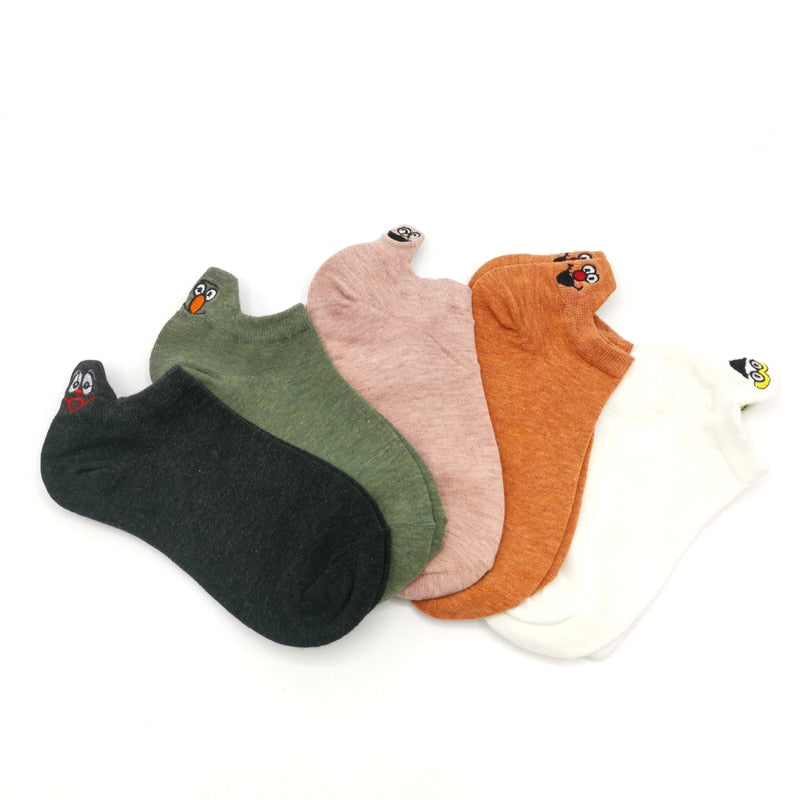 Embroidered Expression Women Socks - 5 Pairs - Little Eudora