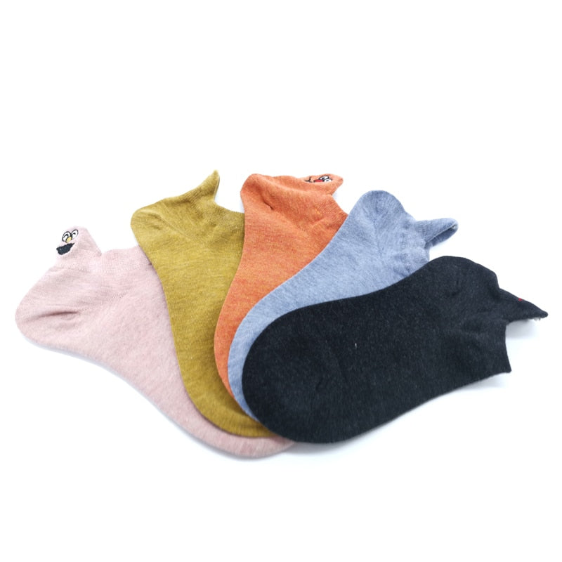 Embroidered Expression Women Socks - 5 Pairs - Little Eudora