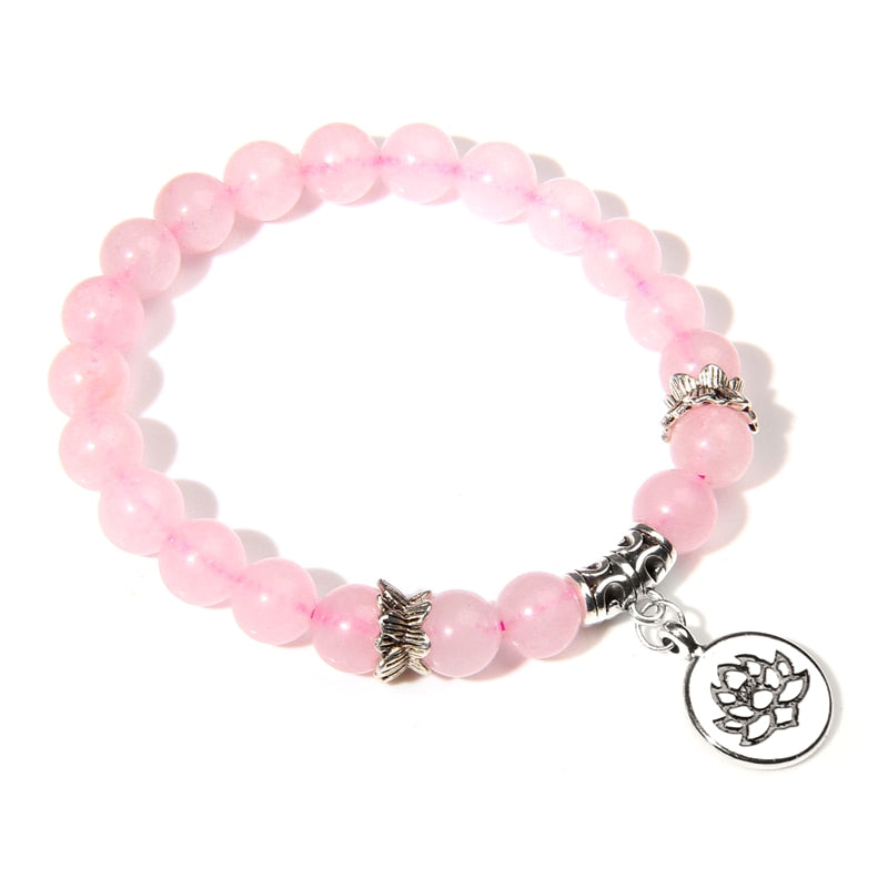 Handmade Natural Stone Lotus Ohm Buddha Beads Bracelet Pink Zebra Stone Lotus Charm Bracelet for Women Men Yoga Jewelry Gifts
