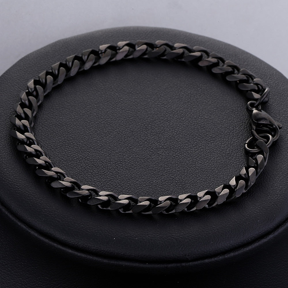 3-11mm Men's Bracelet Black Stainless Steel Cuban link Chain Bracelets Male Jewelry Wholesale Gifts 7-11" KBB4