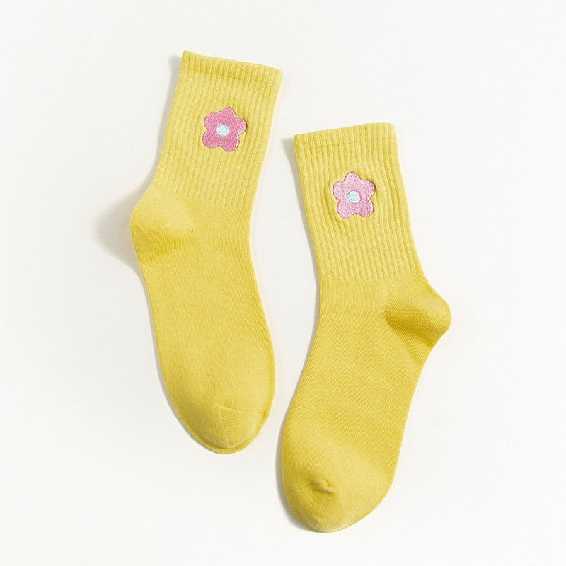Streetwear Flower Embroider Cute Socks - 1 Pair - Little Eudora