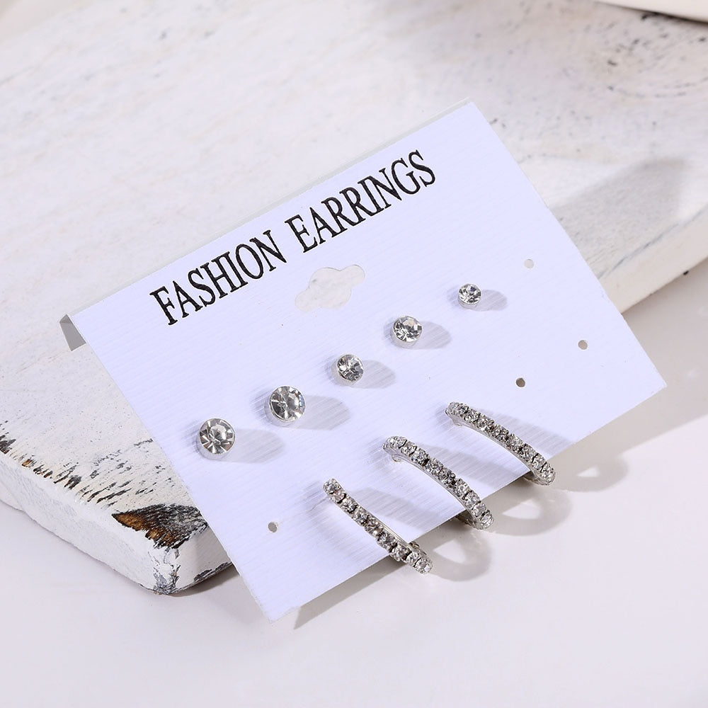 EN Pearl Hoop Earrings For Women Clip On Ear Rings Geometric Pendientes Round Circle Earring Set Brincos Korean Fashion Jewelry