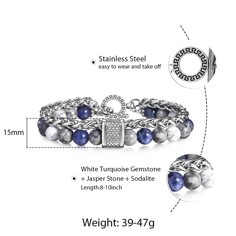 Trendsmax Natural Map Stone Men's Beaded Bracelet