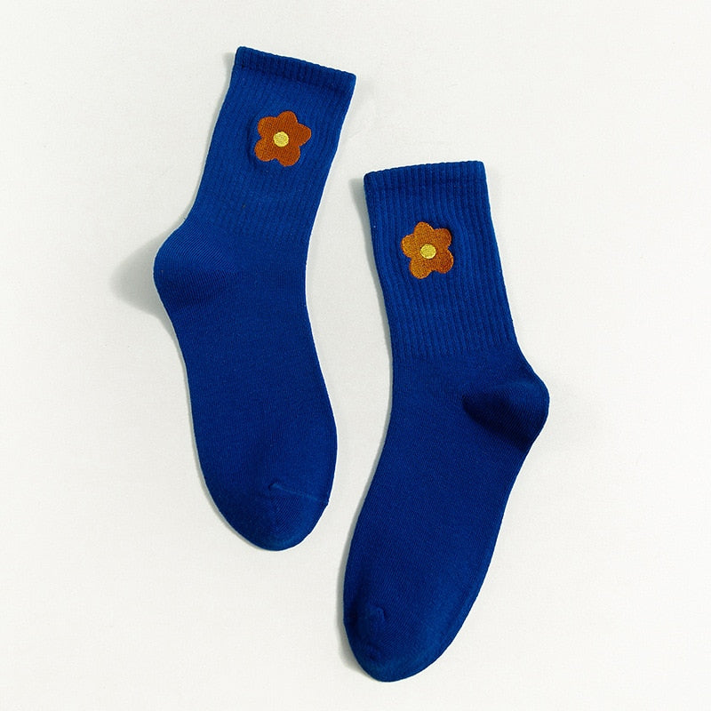 Streetwear Flower Embroider Cute Socks - 1 Pair - Little Eudora