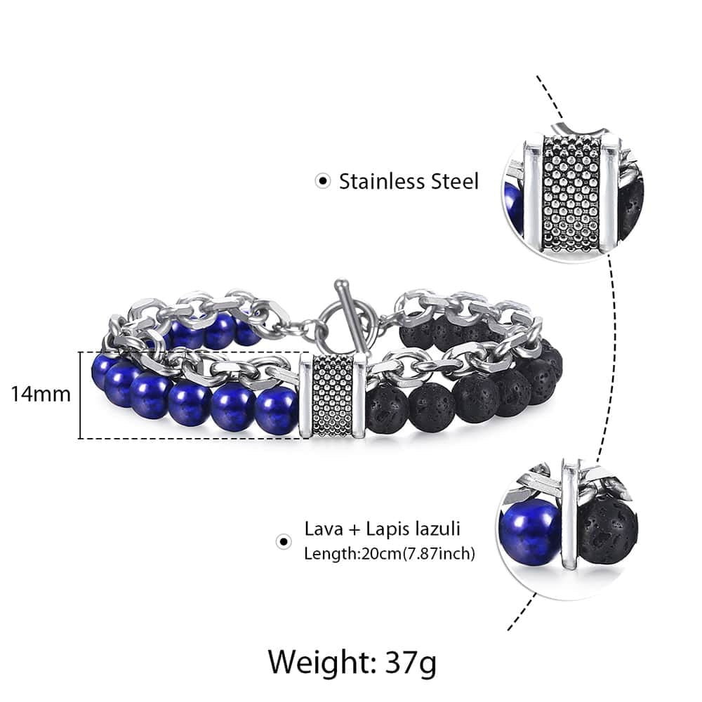 Trendsmax Natural Map Stone Men's Beaded Bracelet