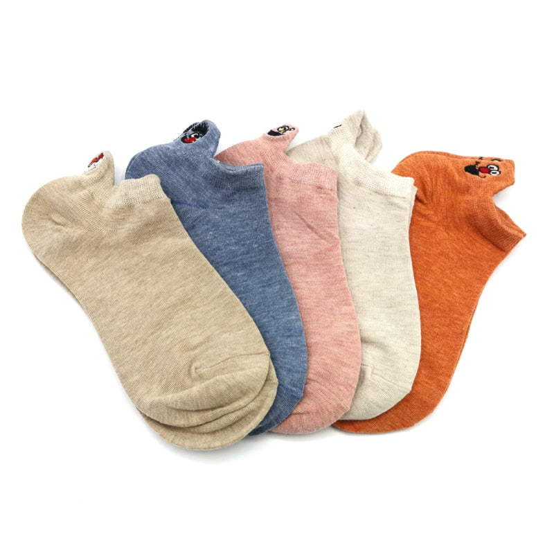 Embroidered Expression Women Socks - 5 Pairs - Little Eudora