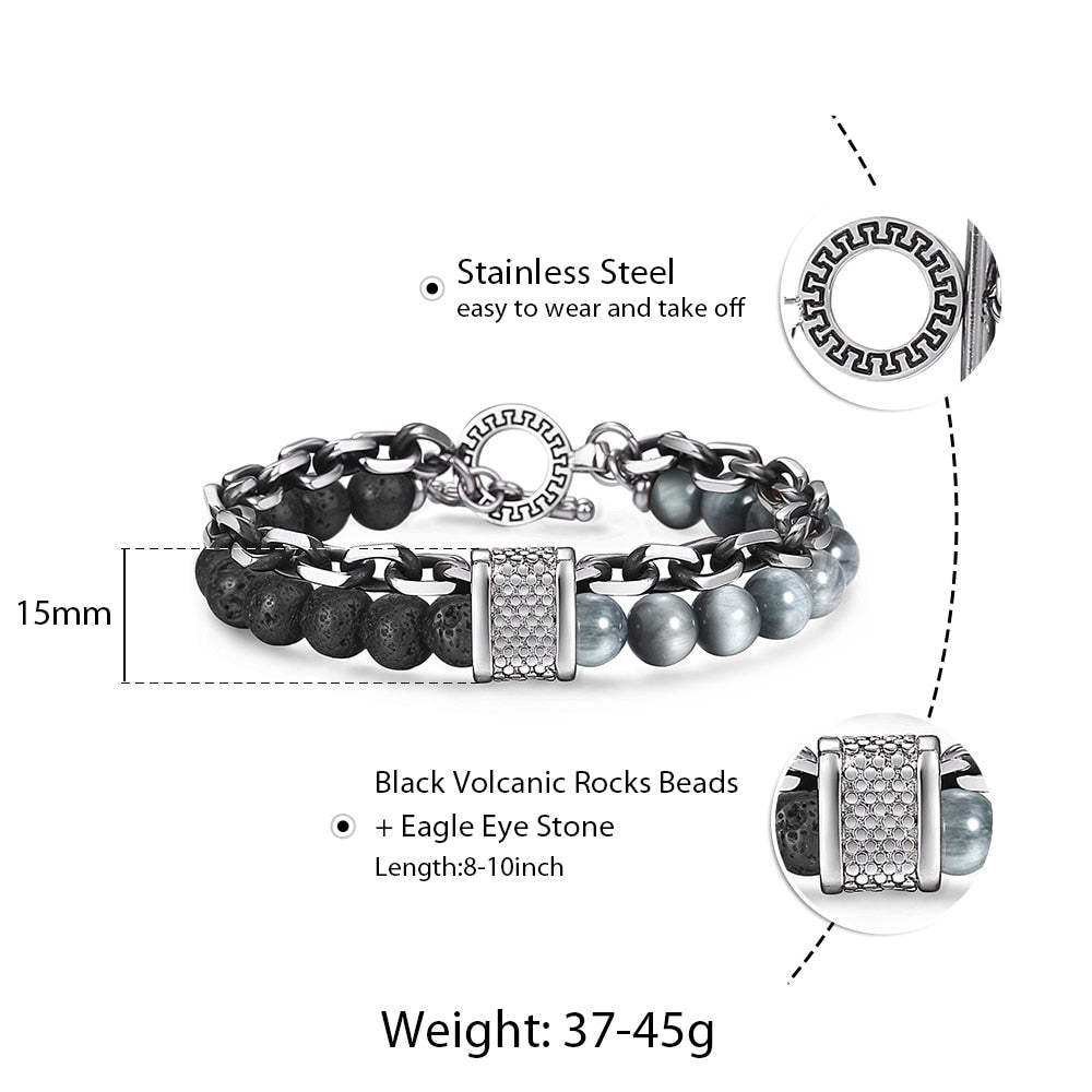 Trendsmax Natural Map Stone Men's Beaded Bracelet