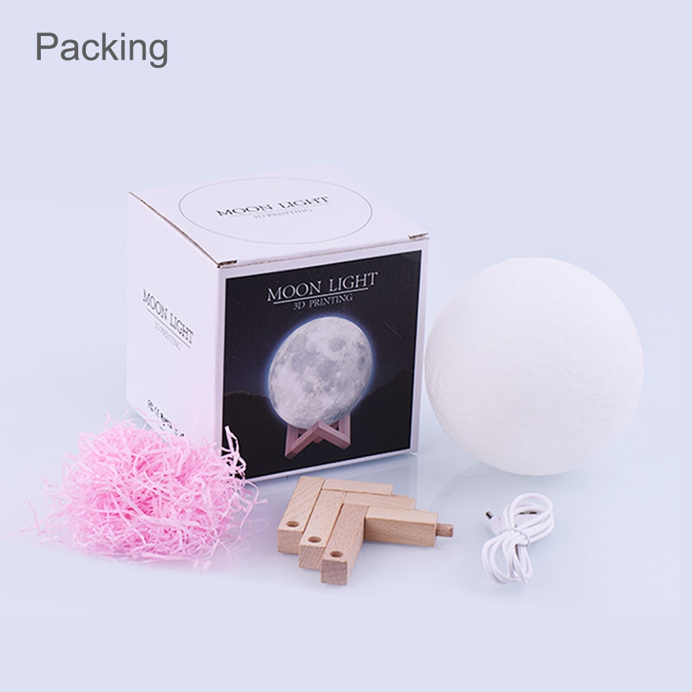 Rambery moon lamp 3D print night light Rechargeable 3 Color Tap Control lamp lights 16 Colors Change Remote LED moon light gift