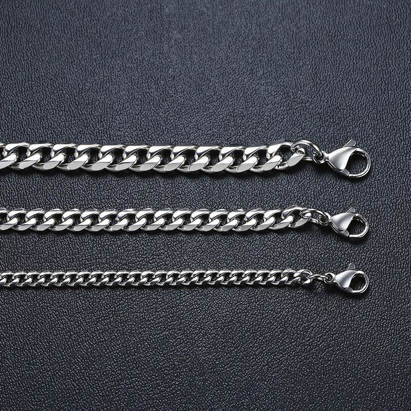 CUBAN LINK 3 TO 7 MM STAINLESS STEEL NECKLACE FOR MEN CHOKER JEWELRY