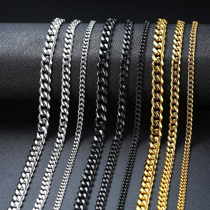 CUBAN LINK 3 TO 7 MM STAINLESS STEEL NECKLACE FOR MEN CHOKER JEWELRY