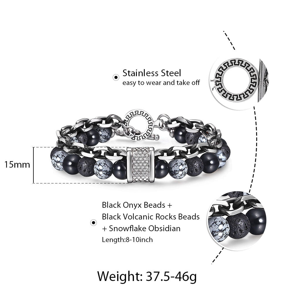 Trendsmax Natural Map Stone Men's Beaded Bracelet