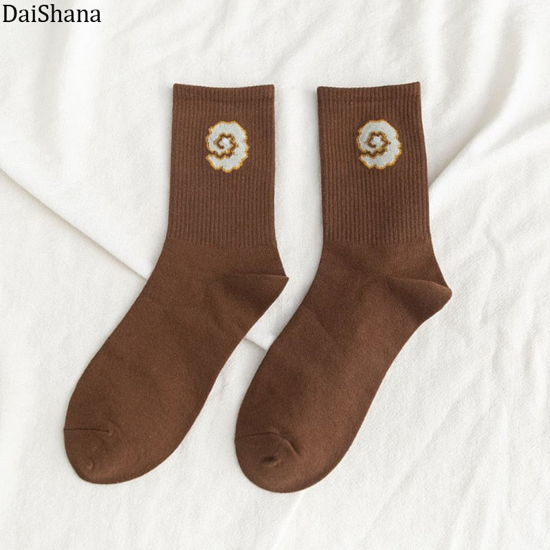 Cartoon Fruit Embroidered Socks - 1 Pair - Little Eudora