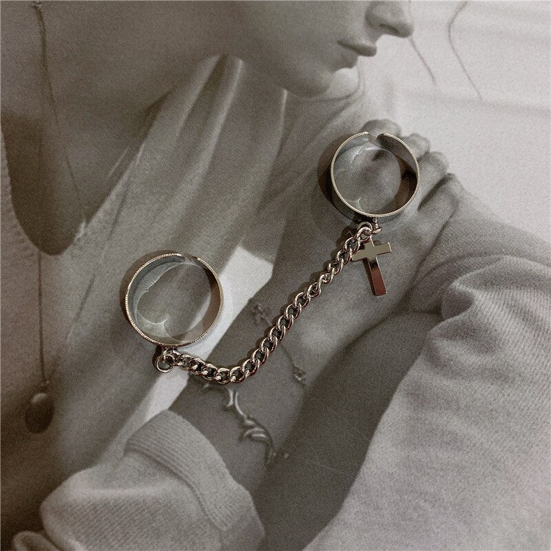 2020 Sale Vintage Cross Chain Ring Adjustable Joint Ring Hip Hop Punk Finger Rings For Women Men Egirl Dating Party BFF Jewelry