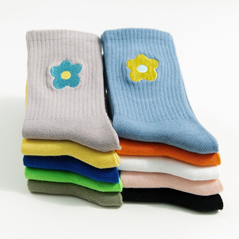 Streetwear Flower Embroider Cute Socks - 1 Pair - Little Eudora