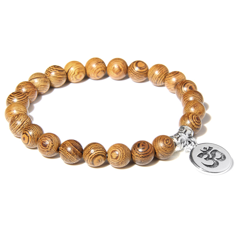 Handmade Natural Stone Lotus Ohm Buddha Beads Bracelet Pink Zebra Stone Lotus Charm Bracelet for Women Men Yoga Jewelry Gifts