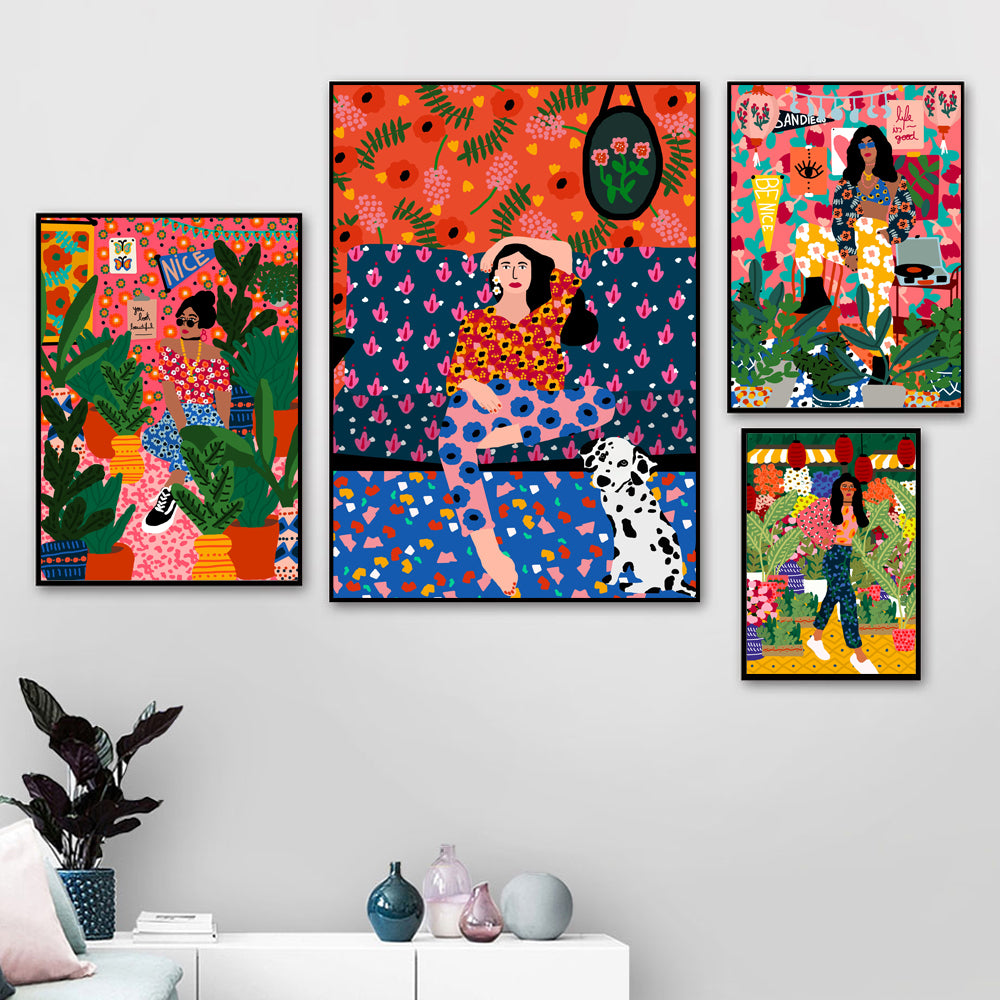 Abstract Girl Hair Flower Fashion Wall Art - Little Eudora