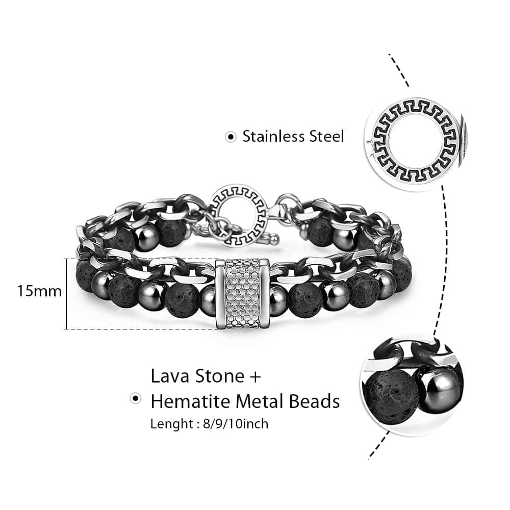 Trendsmax Natural Map Stone Men's Beaded Bracelet