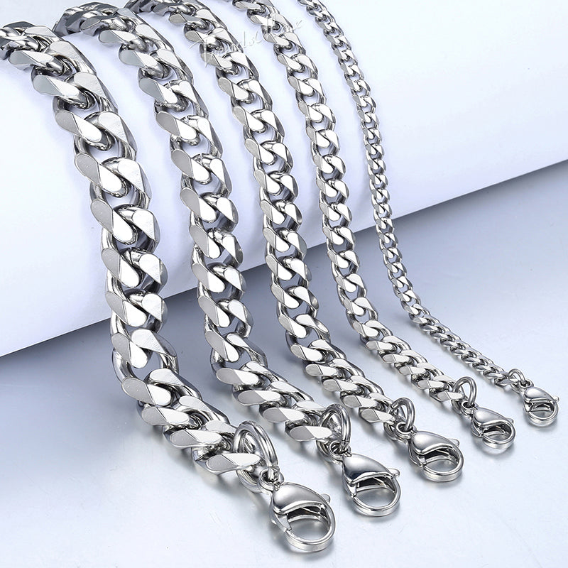 3-11mm Men's Bracelet Black Stainless Steel Cuban link Chain Bracelets Male Jewelry Wholesale Gifts 7-11" KBB4