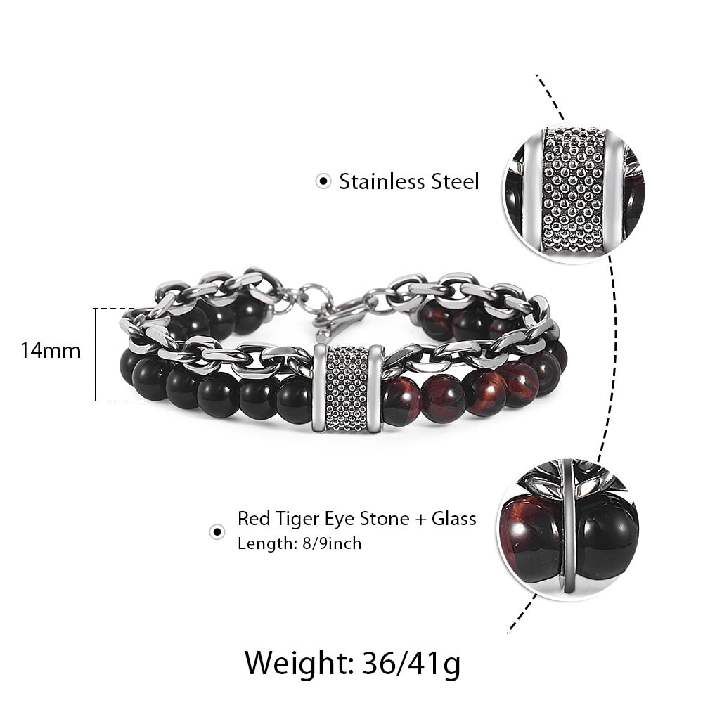 Trendsmax Natural Map Stone Men's Beaded Bracelet