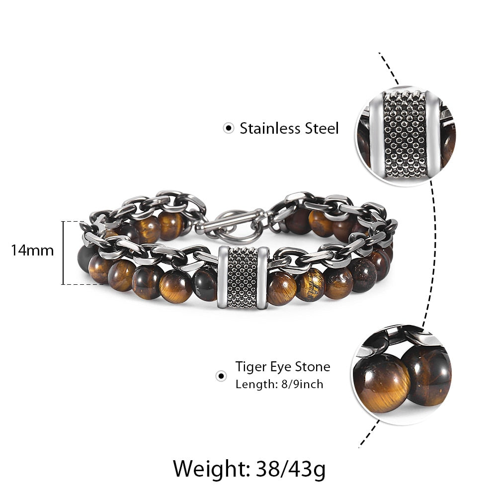 Trendsmax Natural Map Stone Men's Beaded Bracelet