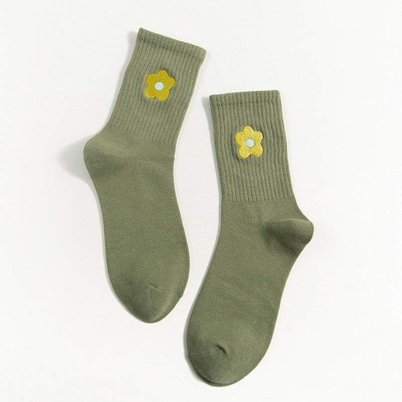 Streetwear Flower Embroider Cute Socks - 1 Pair - Little Eudora