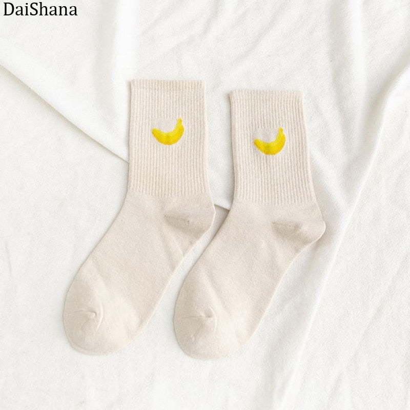 Cartoon Fruit Embroidered Socks - 1 Pair - Little Eudora