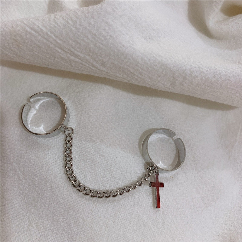 2020 Sale Vintage Cross Chain Ring Adjustable Joint Ring Hip Hop Punk Finger Rings For Women Men Egirl Dating Party BFF Jewelry
