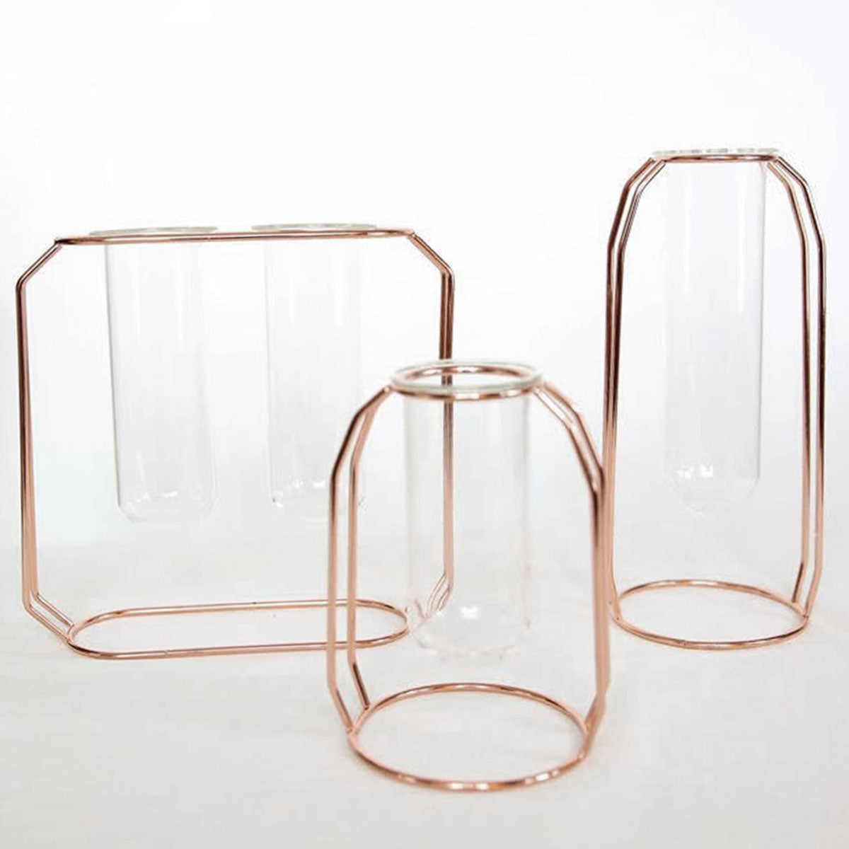 Nordic Golden Glass Vase Iron Hydroponic Plant Flower Vase Tabletop Coffee Shop Office Home Decoration Accessories Modern