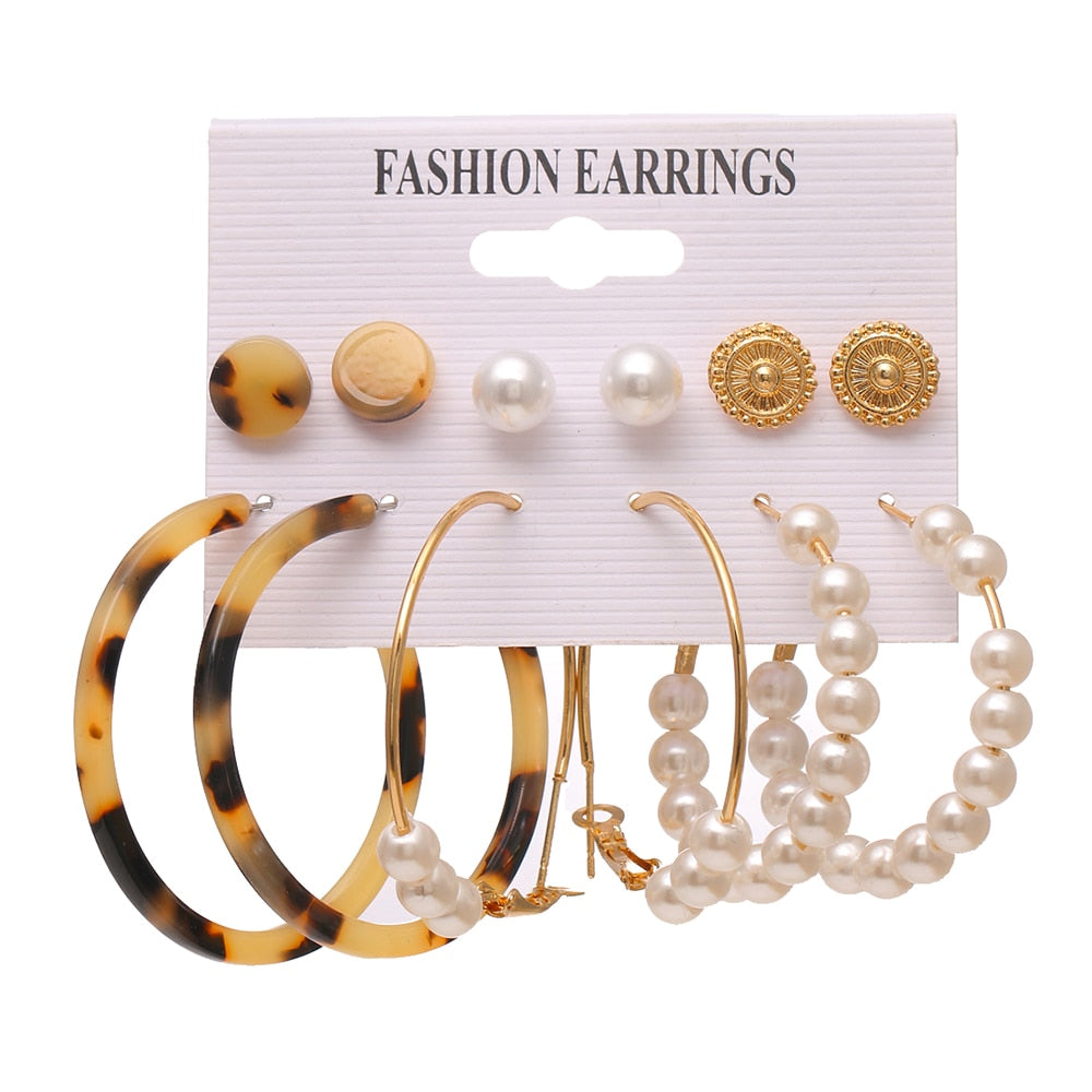 EN Pearl Hoop Earrings For Women Clip On Ear Rings Geometric Pendientes Round Circle Earring Set Brincos Korean Fashion Jewelry