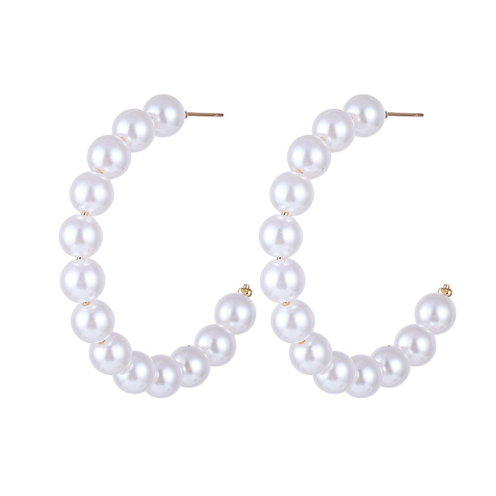 EN Pearl Hoop Earrings For Women Clip On Ear Rings Geometric Pendientes Round Circle Earring Set Brincos Korean Fashion Jewelry